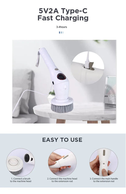 New 8-in-1 Electric Cleaning Brush Bathroom Kitchen Brush Cleaning Multifunctional Household Cleaning Brush With LED NightLight